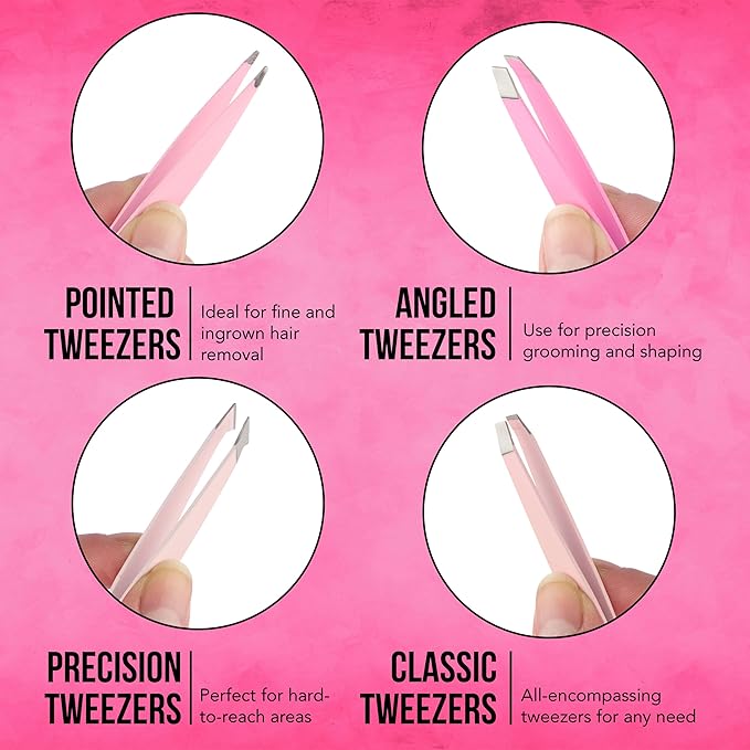 Perfect Brow Kit - 4pk Soft Touch Tweezers, Hair Removal Tweezers For Women |Angled and Pointed Tweezer Set, Precision Tweezers For Fine Ingrown Hair & Everyday Grooming