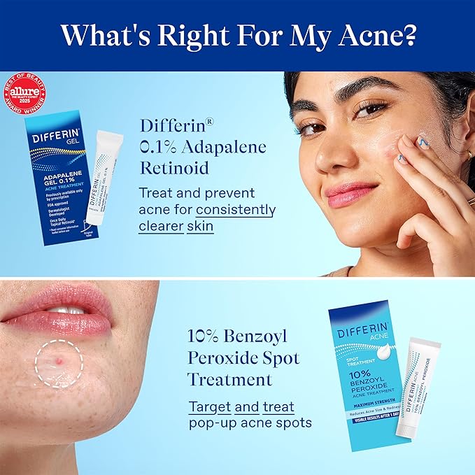 Differin Acne Spot Treatment with 10% Benzoyl Peroxide, Maximum Strength OTC Acne Treatment, Fast Acting Spot Treatment for Face, 1 oz