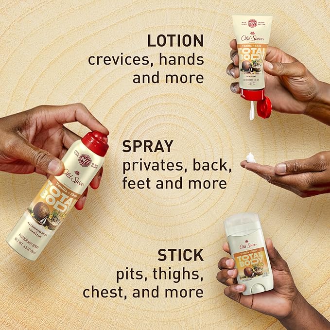 Old Spice Whole Body Deodorant for Men, Total Body Deodorant, Vanilla + Shea, Aluminum Free Deodorant Cream for 24/7 Freshness // Dermatologist Tested Whole Body Deodorant, 3.0 oz