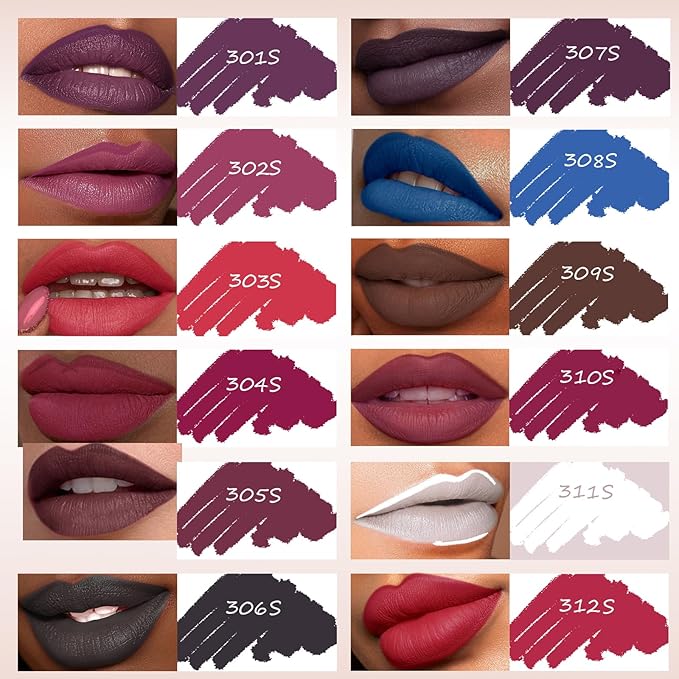 12 Colors Lip Liner Combo, Matte Nude Lipstick Long Lasting Waterproof Smooth Ultra Fine Texture High Pigmented Lip Plumping Brown Black Color Lip Pencil Makeup