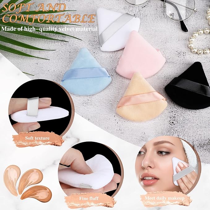 Suclain 48 Pcs Velour Triangle Powder Puff Soft Velour Makeup Puff for Face Powder Makeup Triangle Sponges for Wet and Dry Cosmetic Foundation Loose Mineral Body Tool(Bright Color)