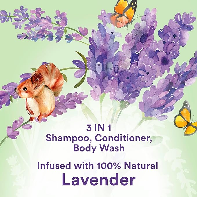 Suave Kids Natural Lavender Oil 3-in-1 Tear Free, Body Wash, Shampoo and Conditioners, No Sulfates, No Parabens, No Silicones, No Dyes, 16.5 Oz Pack of 4