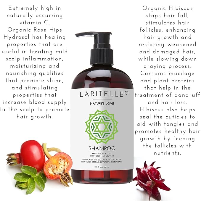Laritelle Organic Hair Growth Set | Shampoo 17 oz + Conditioner 16 oz + Hair Loss Treatment 4 oz | Organic Quinoa + Keratin + Rosemary, Ginger & Grapefruit | NO GMO, SLS, Gluten, Parabens, Phthalates