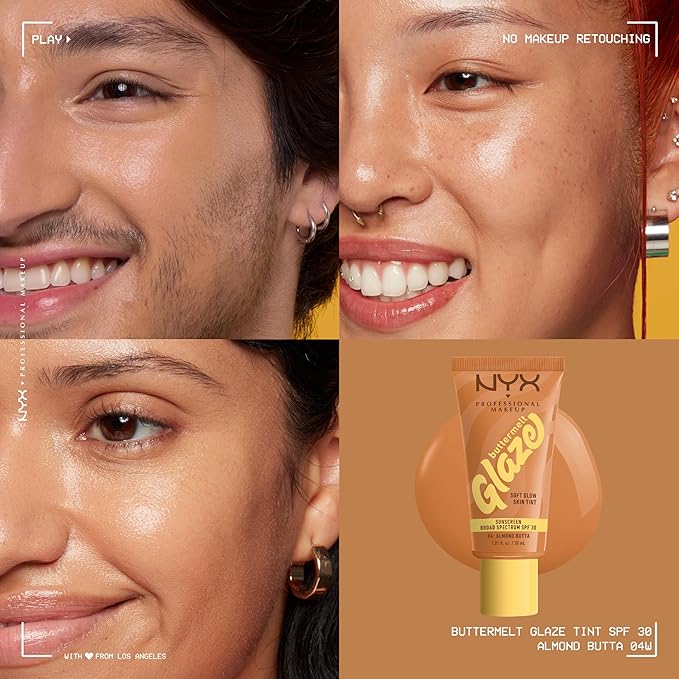 NYX PROFESSIONAL MAKEUP Buttermelt Glaze Soft Glow Skin Tint + SPF 30, Up To 12HR Wear, 04 Almond Butta