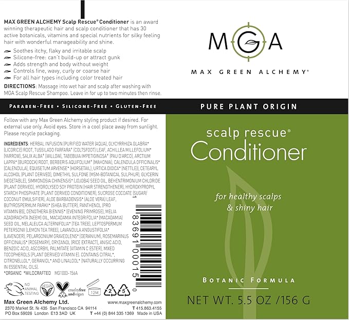MGA Vegan Hair Conditioner - Organic Formula with Tea Tree for Healthy Hair | Shea Moisture Conditioner with Natural Herbal Scent | Parabens Silicone & Sulfate Free | Unisex | 5.5 Fl Oz