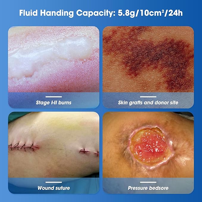 Hydrocolloid Bandages Large 4" x 4", Extra Thin Waterproof Wound Dressing with Adhesive for Light Exudate Wound, Blister, Acne, Superficial Wound Care, 0.5mm, 10 Pack