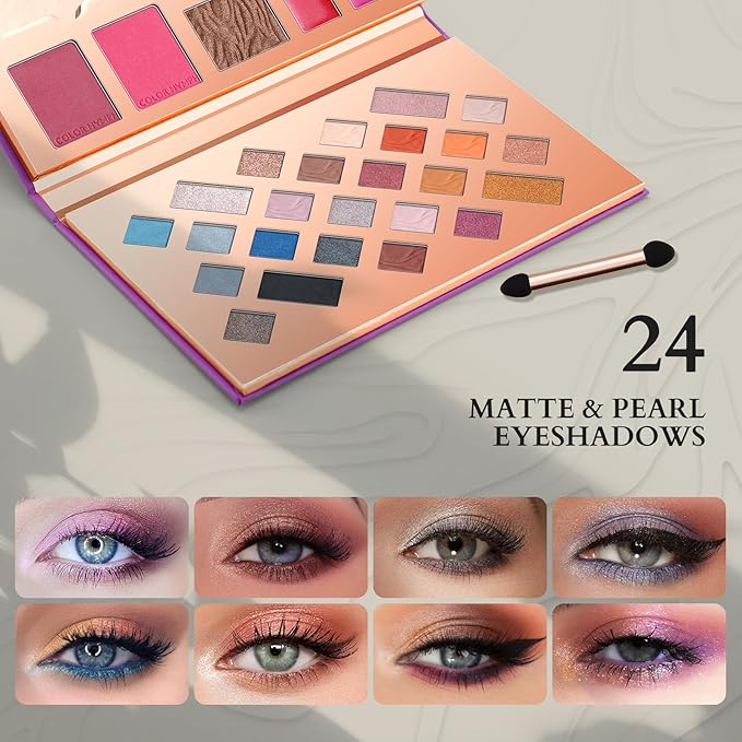 Color Nymph Makeup Kit for Women, All In One Notebook Makeup Palette Set With Mirror for Girls Includes 24 C Eyeshadow Palette,Lipgloss,Face Powder,Blushes (Purple)