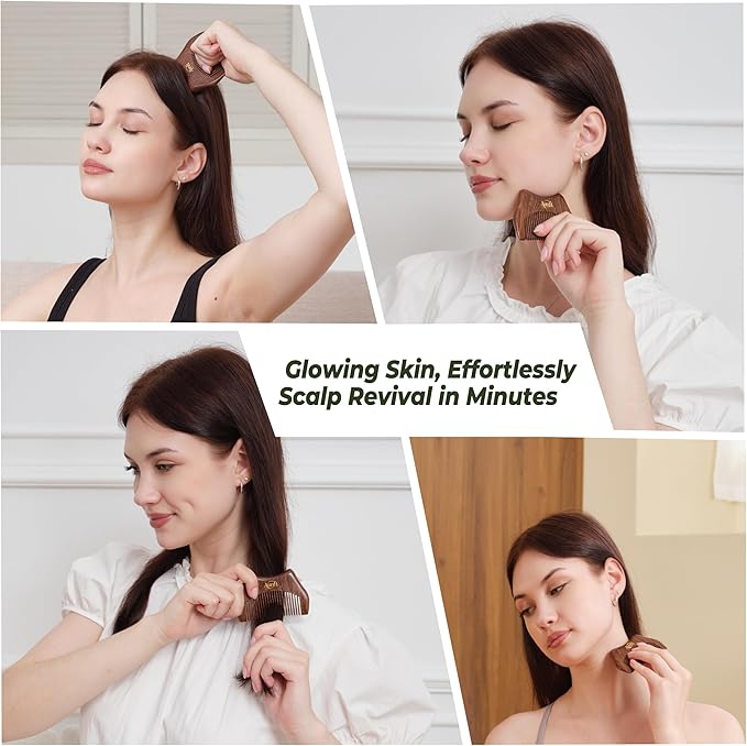 Wooden Gua Sha Tool & Massage Comb Set - 4-in-1 Face Gua Sha and Scalp Massager for Relaxation, Jawline Sculpting & Body Massage, Natural Self-Care Beauty Gift Set for Women, King Wood