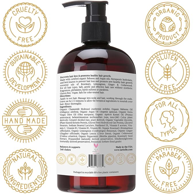 Laritelle Organic Conditioner – Diamond Strong – 16 oz – Organic Hair Conditioner for Hair Loss Prevention & Growth – Strengthens, Softens & Nourishes – Made in USA