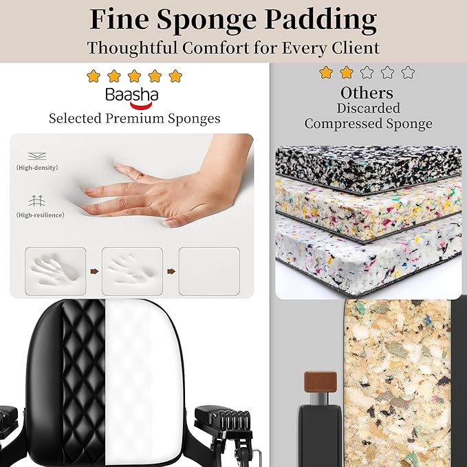 Baasha Retro Reclining Barber Chair, Ergonomic All-Purpose Salon Chair with Thick Cushion & Adjustable Headrest, Heavy-Duty Design, 550 lbs Support