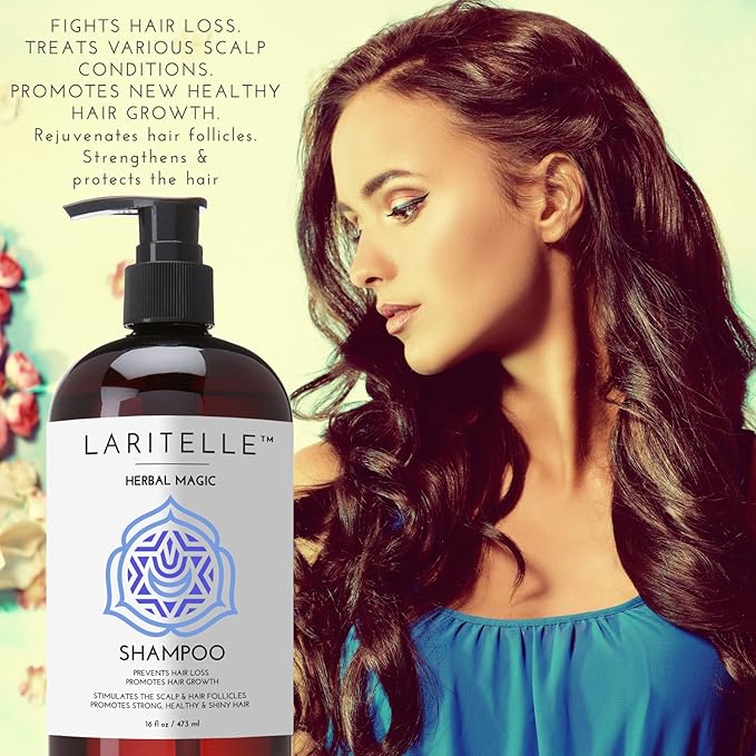 Laritelle Organic Unscented Shampoo Herbal Magic – 17.5 oz – Sulfate-Free, Vegan Hair Growth Shampoo for Sensitive Scalp – Made in California
