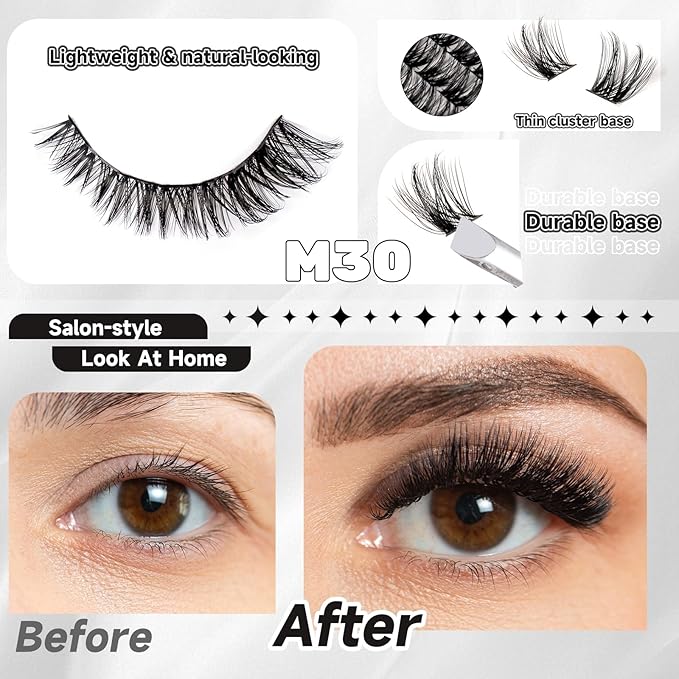 Lash Clusters 154pcs Manga Lash Extension Kit D Curl 10-18mm Cluster Eyelash Extensions Natural Invisible Band Lash Easy to Use at Home-M31+M30（Fairy+volume）