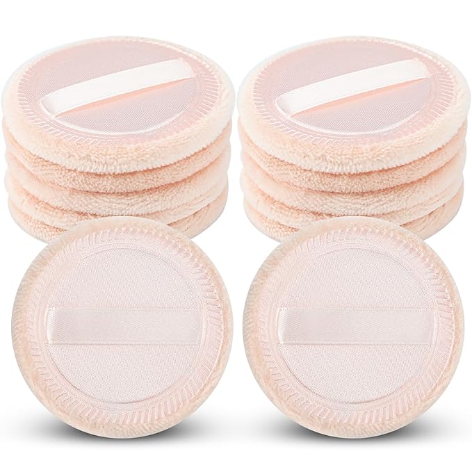 12 Pieces Powder Puffs Cotton Round Makeup Pads Soft Face Compact Puffs for Loose Setting Pressed Powder, 2.36 Inch (Beige)