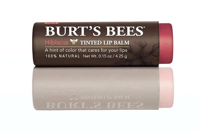 Burt's Bees 100% Natural Tinted Lip Balm, Hibiscus with Shea Butter & Botanical Waxes – 1 Tube