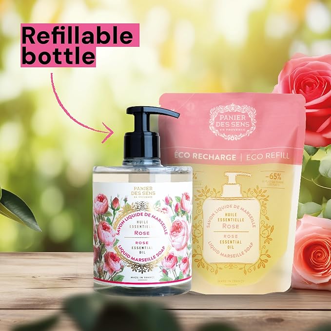 Panier des Sens Moisturizing Hand Soap - Rose Floral, Feminine Fragrance - French Traditional Savon de Marseille Soap - Refillable Kitchen & Bathroom Soap - 16.9 Fl.oz Liquid Hand Wash 97% Natural