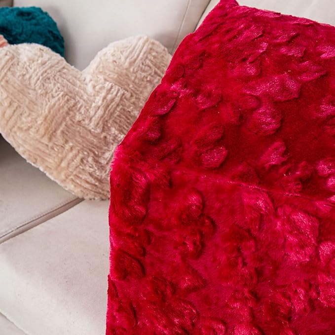 DaDa Bedding Collection DaDalogy Ottoman Pouf Cover Red Hearts in Love Faux Fur [NO Insert] - Bean Bag Footstool Cover Romantic Cozy Soft with Zipper - 1-Piece 18" x 18" x 18"