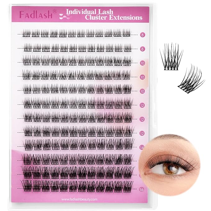 FADLASH Lash Clusters Natural Eyelash Clusters DIY D Curl 8-16mm Cluster Eyelash Extensions with Soft Thin Band Reusable Individual Lashes for Self Use (R021, 8-16mm)