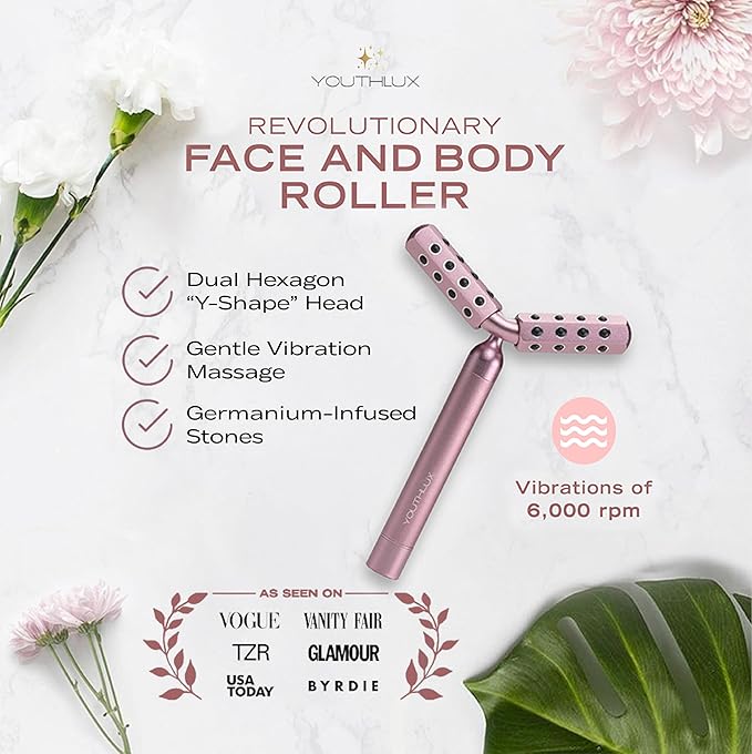Revolution Roller - Germanium Stone Uplifting Face/Body Beauty Massage Tool/Roller/Wand for Skin Tightening/Firming, De-Puffing, Anti-Aging (Rose Gold)