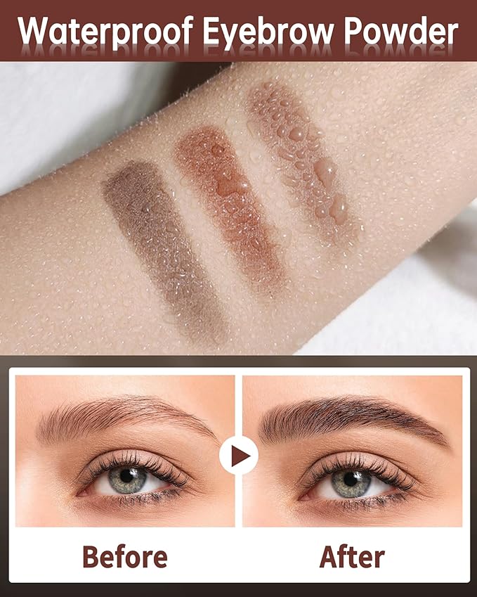 Eyebrow Powder Makeup Kit - Medium Brown+Grey, 2 Color Eye Brow Powder Palette Waterproof Long-Lasting Brow Filler, Lightweight, Easy Blend, Natural Full Look with Brush, maquillaje para cejas-02
