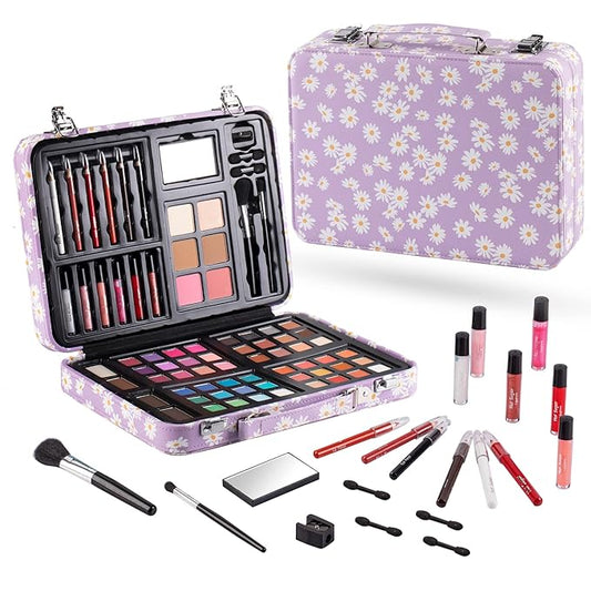 Hot Sugar Makeup Kit for Teenager Girls 10-12, All in One Beginner Makeup Kit for Women Full Kit, Teen makeup kit Cosmetic Gift Set on Birthday Christmas(Purple Daisy)