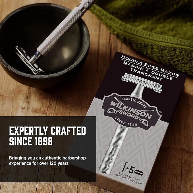 Wilkinson Sword Double Edge Razor for Men With 5 Double Edge Razor Blades Refills