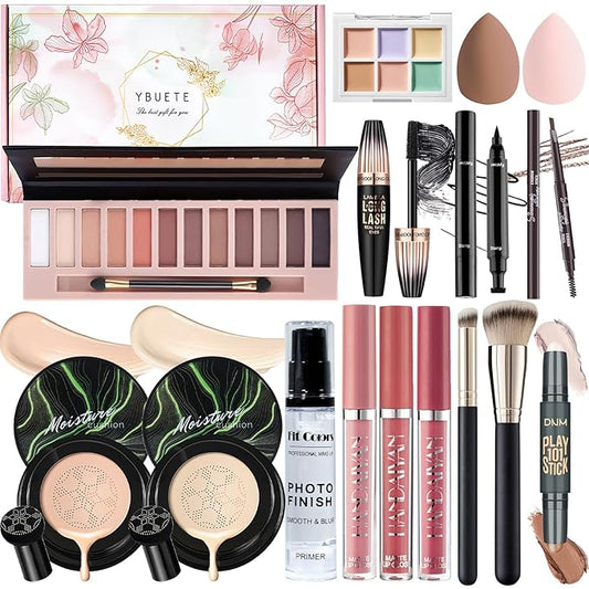 Makeup Set Present Multipurpose Makeup Kit for Women Girls Teens,- CC Cream Foundation Eyeshadow Primer Counter Stick Concealer Lip Gloss Eyeliner Pencil Mascara Makeup Brush & Sponges