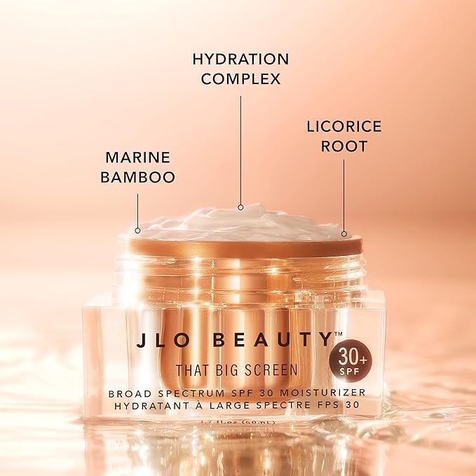 JLO Beauty That Big Screen Broad Spectrum SPF 30 Face Moisturizer, Hydrates, Protects, Luminizes, Lightweight Hyaluronic Acid Sunscreen for Face Lotion, Supports Smooth, Dewy & Glowing Skin, 1.7 Fl Oz
