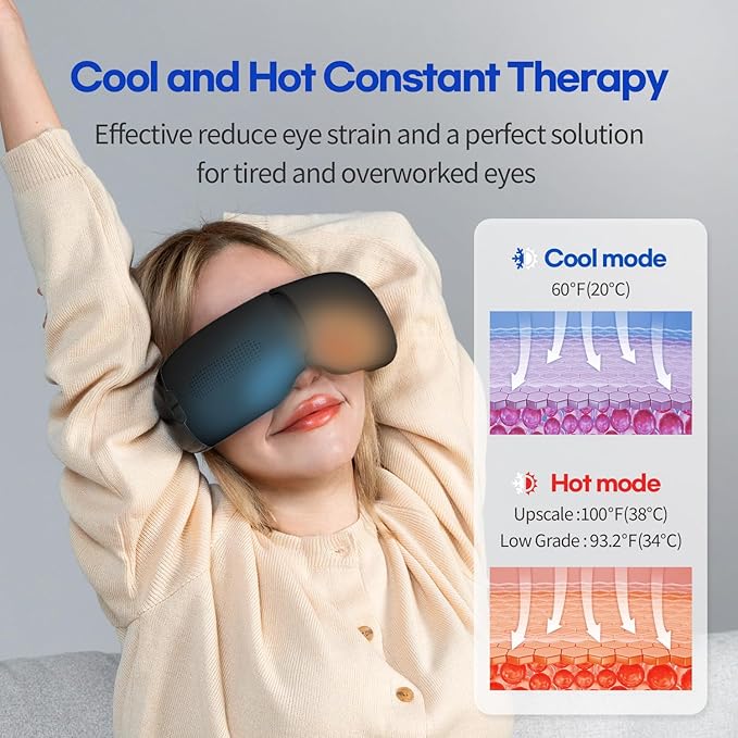 HubiCare Eye Massager with Heat and Cooling for Dark Circles Puffiness Eye Massage for Migraines Bluetooth Music Eye Care for Dry Eyes Sleep Relax (Matte Black)