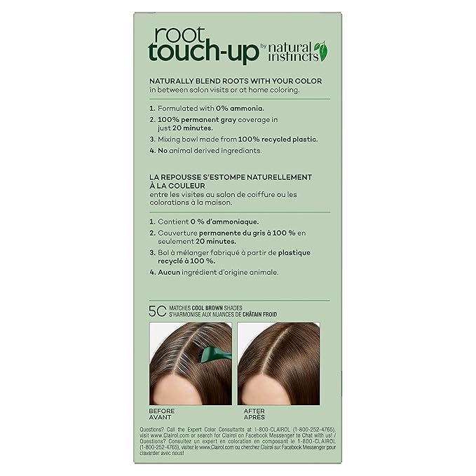Clairol Root Touch-Up by Natural Instincts Permanent Hair Dye, 5C Cool Brown Hair Color, Pack of 2