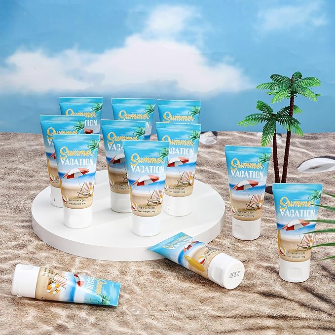 6 Pcs Mini Aloe Vera Gel Travel Size Bulk for Summer Vacation Party 1oz After Sun Aloe Vera Gel Sunburn Relief Hydrating Face Body Moisturizer Cream for Gifts Summer Party Supplies