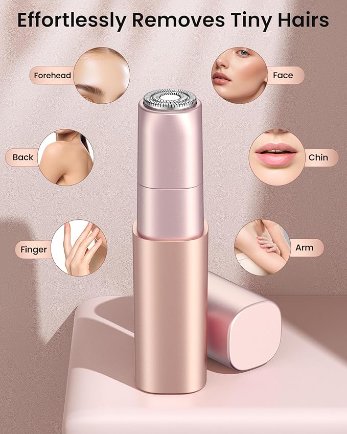 Rechargeable Facial Hair Remover for Women: Painless Mini Face Razors Shaver with 2 Replacement Heads,Electric Facial Hair Removal Device for Upper Lip, Chin & Face for Home & Travel