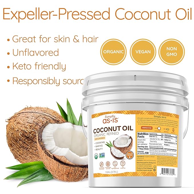 Simply as-is | Organic Refined Coconut Oil for Cooking, Baking | Neutral Flavor & Aroma | Expeller-Pressed | 128 fl oz