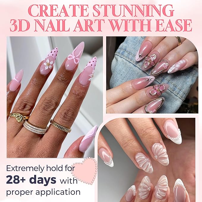 3D Gel Nail Art: 4 in 1 3D Nail Sculpting Gel for Molding, Drawing, Chrome Powder, Rhinestone Charms Glue, No Wipe Clear for DIY Fall Christmas Nail Art at Home, Lamp Curing Needed