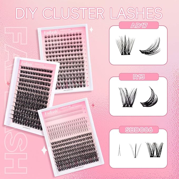 FADLASH Lash Clusters Natural Look Individual Lash Extensions Multi-type Mix with DIY Wispy Faux Mink Lash Tray,7D Spike, Bottom lash clusters Clusters for Self Application at Home