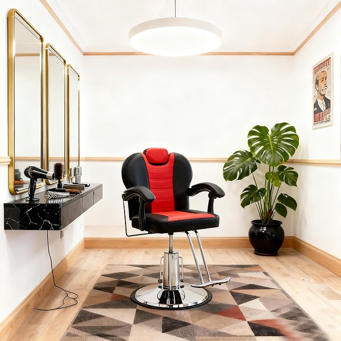 Hair Salon Chair, Styling Reclining Barber Chair,102°-140° Reclining Barber Chairs for Barbershop, Heavy Duty Hydraulic Pump 360° Swivel Salon Chair for Hair Stylist