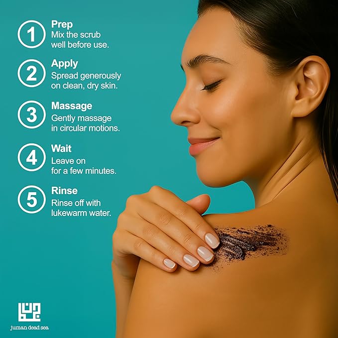 Juman Dead Sea Minerals Activated Charcoal Body Scrub with Chamomile Extract | Detoxifies and Renews Skin | SlS & Paraben Free | Vegan | 11.46 Oz