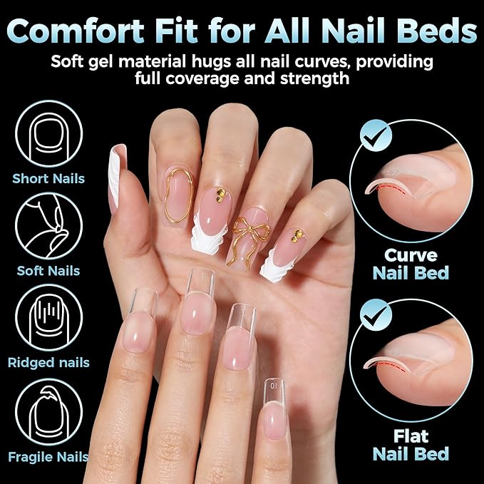 Medium Square Nail Tips, 360pcs Soft Gel Pre-Shaped Acrylic Fake Nails, Half Matte Full Cover Clear Gelly Press on Flase Nail Tips for Extension Nail Manicure Home DIY 12 Sizes Gelly Tips