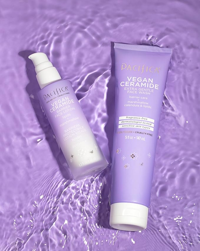Pacifica Beauty, Vegan Ceramide Face Wash + Face Lotion Set, Cleanser, Moisturizer, Sensitive Skin, Dermatologist + Allergy Tested, Eczema Association Approved, Fragrance Free, Vegan