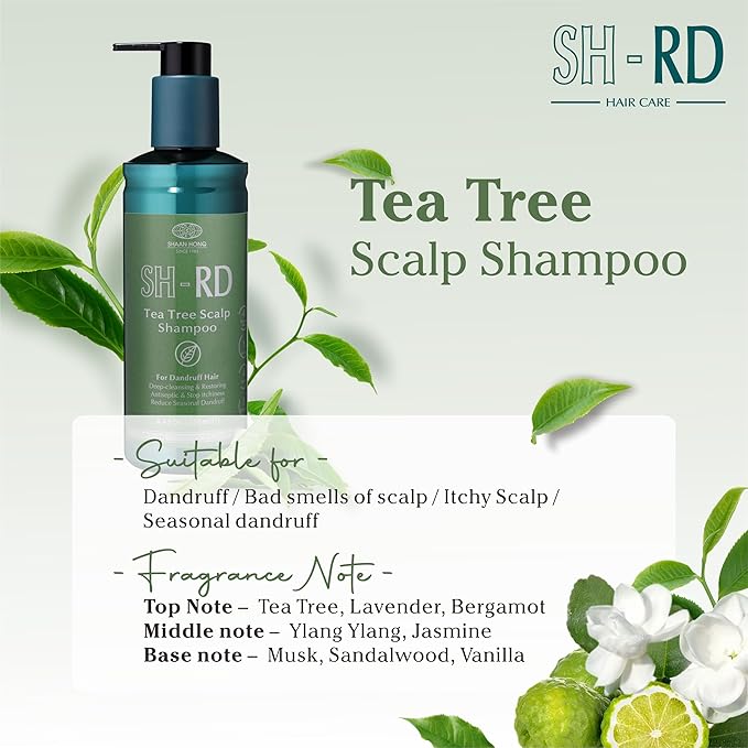 SH-RD Tea Tree Shampoo for Dry, Sensitive Scalp | 1% OTP Added Flake-Control | Deep Cleansing, Rebalancing, Dandruff Relief Shampoo - 8.45oz/250ml