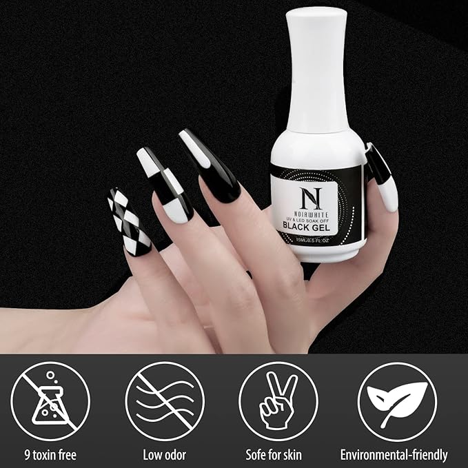 Black White Gel Nail Polish, 2Pcs 15ml Gel Polish Set, Soak Off UV LED Nail Gel Polish Long Lasting Nail Art Starter Manicure Salon DIY at Home Design Decorations Nail Art Design