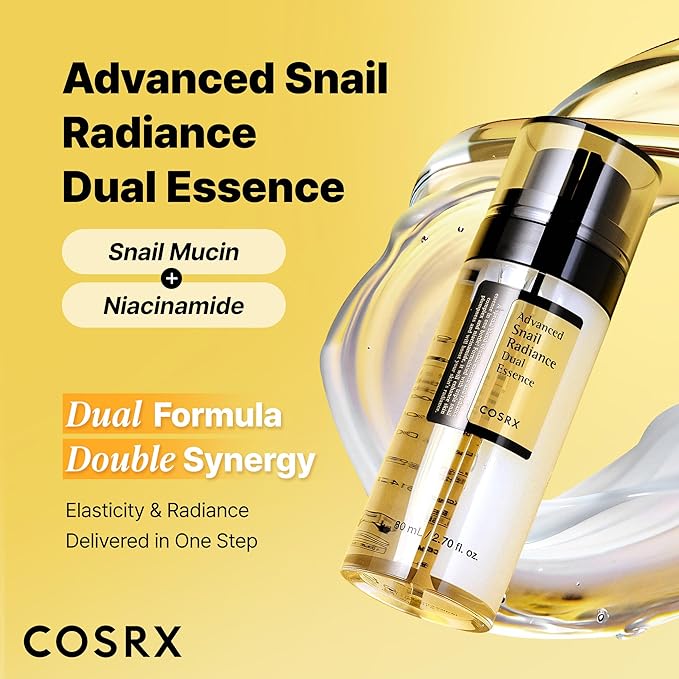 COSRX Snail Mucin 74% + Niacinamide 5% Dual Essence, Anti Aging Face Serum for Dull Skin, Sensitive Skin, Not Tested on Animals, Korean Skin Care, Stocking Stuffers for Women, 2.70 fl.oz / 80ml