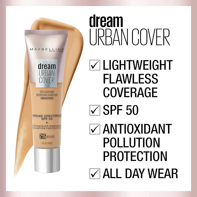 Maybelline Dream Urban Cover Flawless Coverage Foundation Makeup, SPF 50, Java