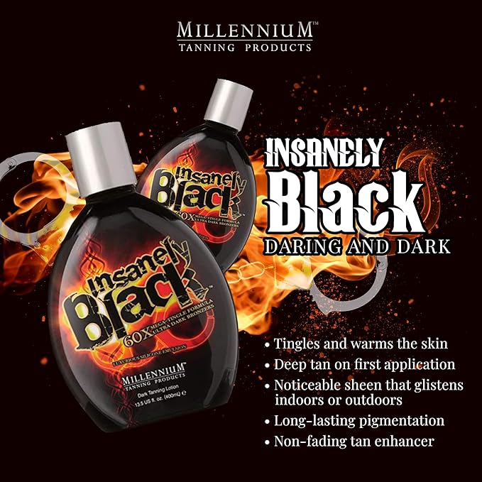 Millennium Tanning Insanely Black 60x, Mega Tingle Dark Tanning Lotion, 13.5 Ounces