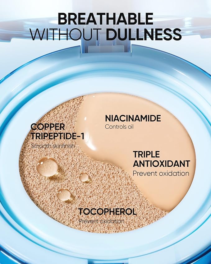 Velvet Matte Cushion Foundation Blue Ultra Cover Powder Foundation, 12h Oil-Control, Lightweight, Long-Lasting, Waterproof Korean Cushion Makeup(#01 Vanilla)