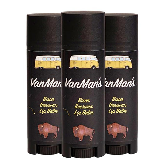 VanMan Beeswax Lip Balm Tube – Organic Bison Tallow Balm with Grass-Fed and Finished Tallow, Sweet Almond Oil, Lanolin, and Beeswax – Hydrating Moisturizer for Dry Lips – Bison – 3 Tube Pack