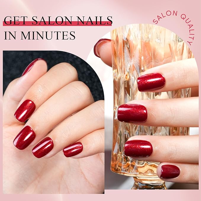 Press on Nails Short, Jofay Fashion 160Pcs Red Glitter Press On Nails Round, Bright Red Acrylic Fake Nails, Reusable Glue on Nails for Women, Salon Quality, Valentines Nails