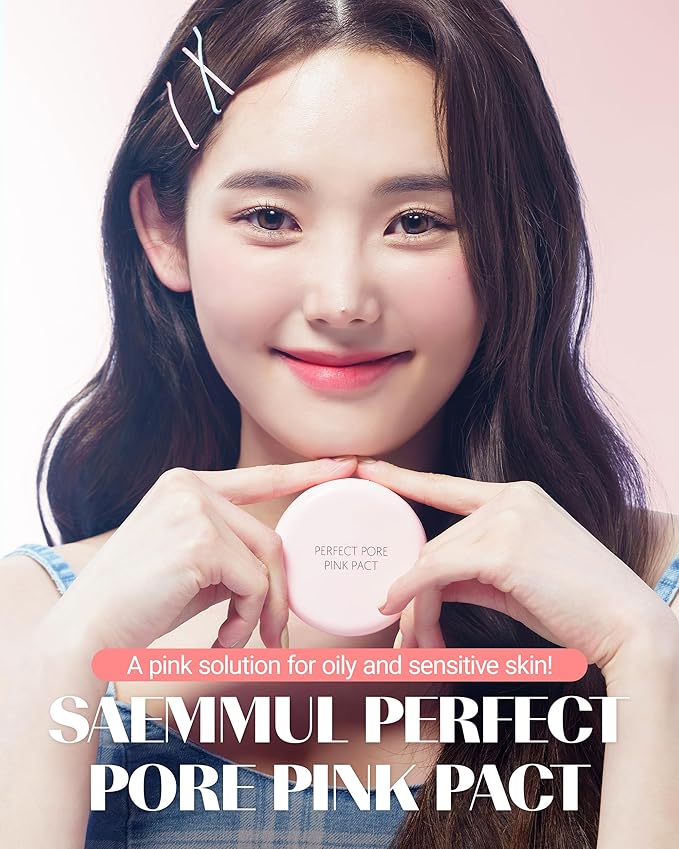 THESAEM Saemmul Perfect Pore Pink Pact - Makeup Finishing Pressed Powder for Sebum Control and Pore Minimization, Soothes Sensitive Skin with Calamine, Setting Powder, Clumps Free 12g