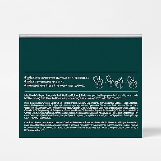 MEDIHEAL Toner Pads [Collagen] Ampoule - Holiday Gift Edition - Skin Firming & Restore Elasticity & Deep Hydration - Tighten Wrinkles & Lines - Vegan Moisturizing Fabric (100 Count)