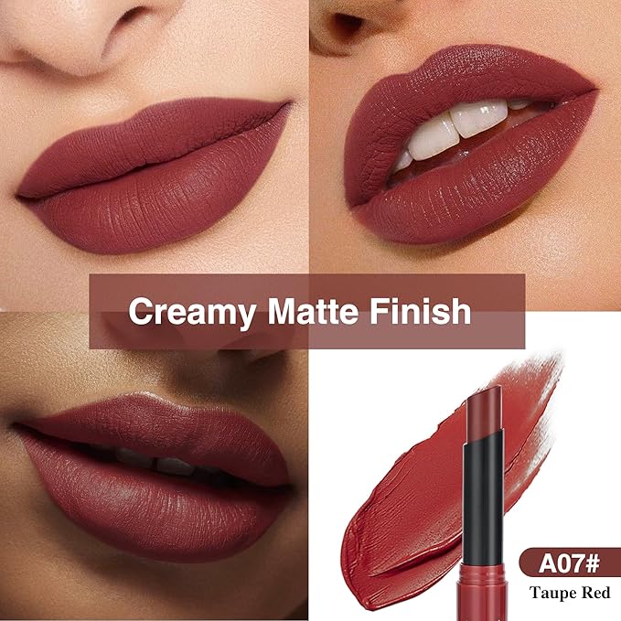 Cherry Red Matte Lipstick，Creamy Silky Matte+Lipsticks，Hydrating Balm-in-Lipstick，Velvety Finish for Women Daily Lip Makeup，High-pigment Formula，Easy to use and color，Vegan & Cruelty-Free 07#