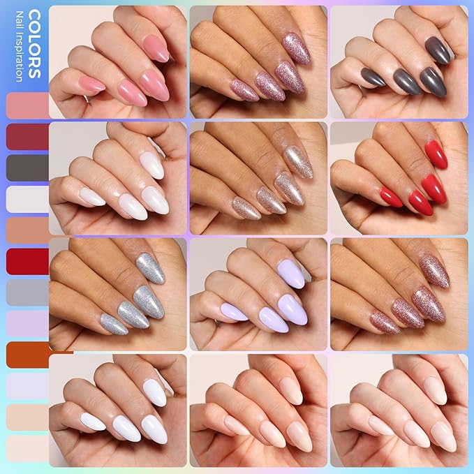 Press on Nails Kit 576 Pcs 24 Colors, Short Almond Glossy French Glitter Color Nail Tips With Nail Glue & Nail Tabs Stickers,Natural Fit Lightweight Nail Art for Women Girls